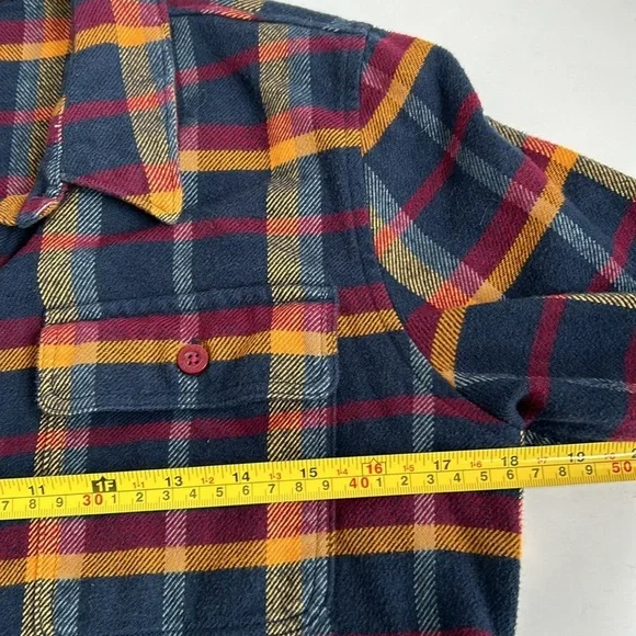 Patagonia Fjord worn wear organic cotton navy mustard burgundy flannel shirt - Picture 13 of 16
